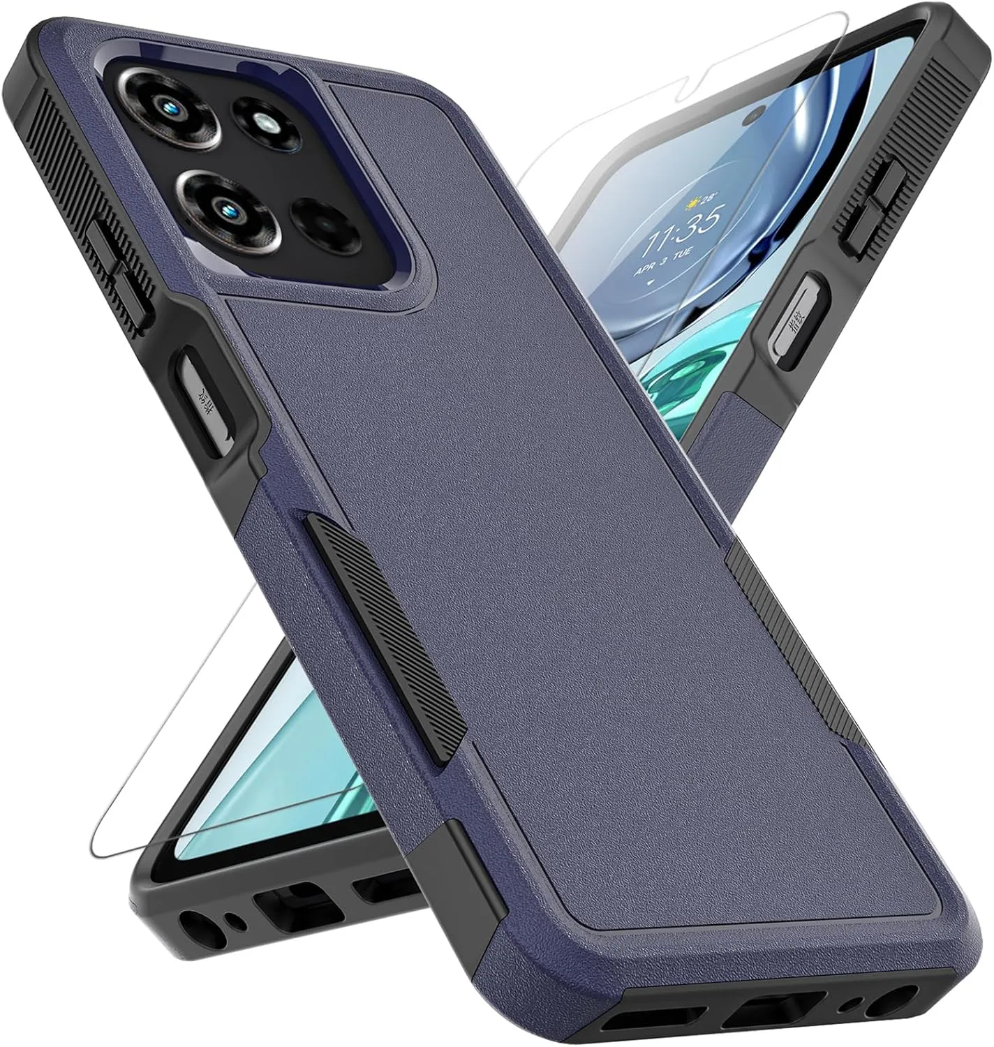 for Motorola Moto G 2025 Case: Dual Layer Protective Heavy Duty Cell Phone Cover Shockproof Rugged with HD Screen Protector - Military Protection Bumper Tough - Motorola Moto G 2025, Navy Blue