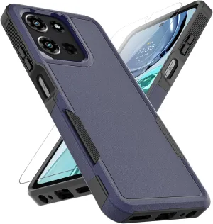 for Motorola Moto G 2025 Case: Dual Layer Protective Heavy Duty Cell Phone Cover Shockproof Rugged with HD Screen Protector - Military Protection Bumper Tough - Motorola Moto G 2025, Navy Blue