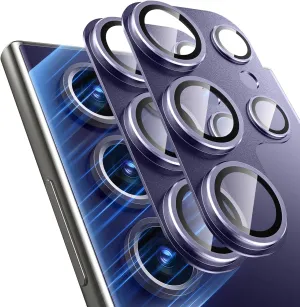 for Samsung Galaxy S24 Ultra Camera Lens Protector, [Full Protection] [Powerful Strength Adsorption] Matte Alloy Metal Ring Glass Camera Screen Protector for Galaxy S24 Ultra,Violet Violet