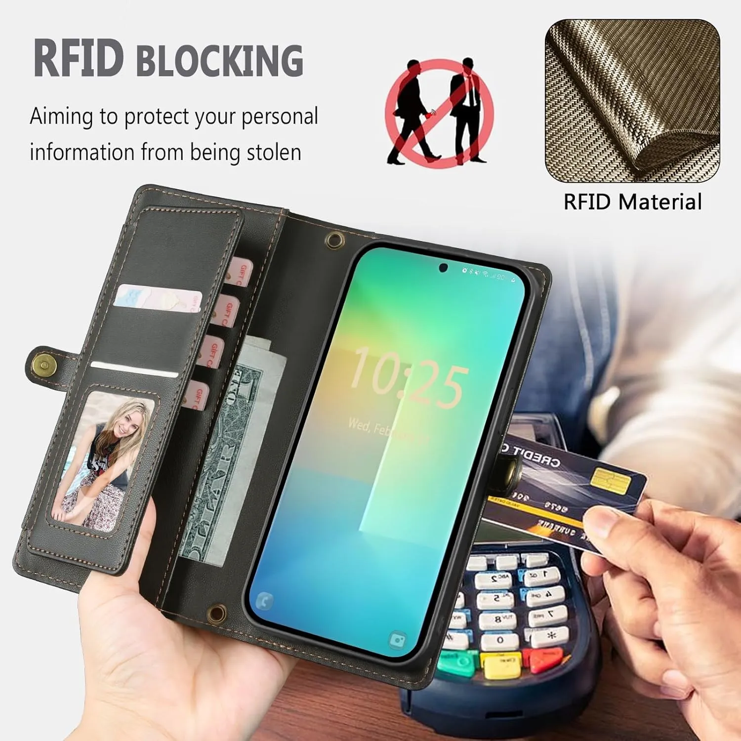 for Samsung Galaxy S25 Plus Wallet Case with Card Holder/Crossbody Wallet/Strap,[RFID Blocking][Magnetic] PU Leather Shockproof Protective Cover Samsung Galaxy S25 Plus Case 6.7”,Black