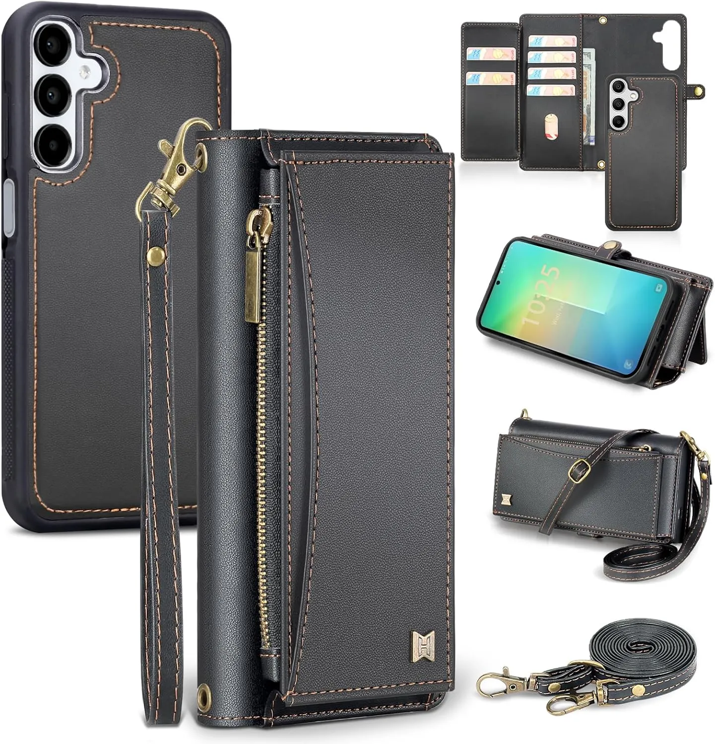 for Samsung Galaxy S25 Plus Wallet Case with Card Holder/Crossbody Wallet/Strap,[RFID Blocking][Magnetic] PU Leather Shockproof Protective Cover Samsung Galaxy S25 Plus Case 6.7”,Black