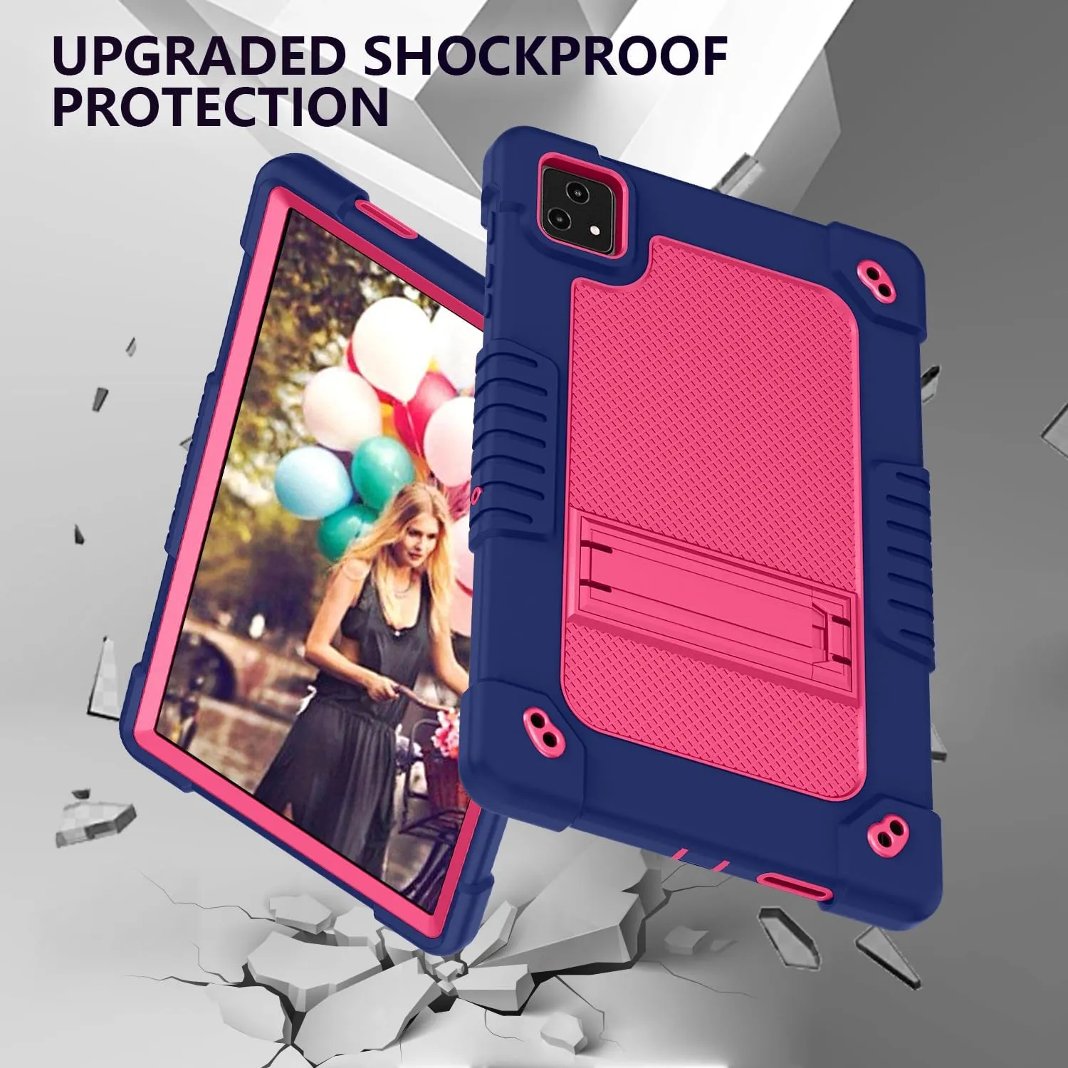 for T-Mobile Revvl Tab 5G 2023 Released Tablet Case,with Tempered Screen Protector Shoulder Strap Stand Kids Friendly Shockproof Case for T-Mobile Revvl Tab 5G 10.36 Inch (NavyPink 2Pcs)