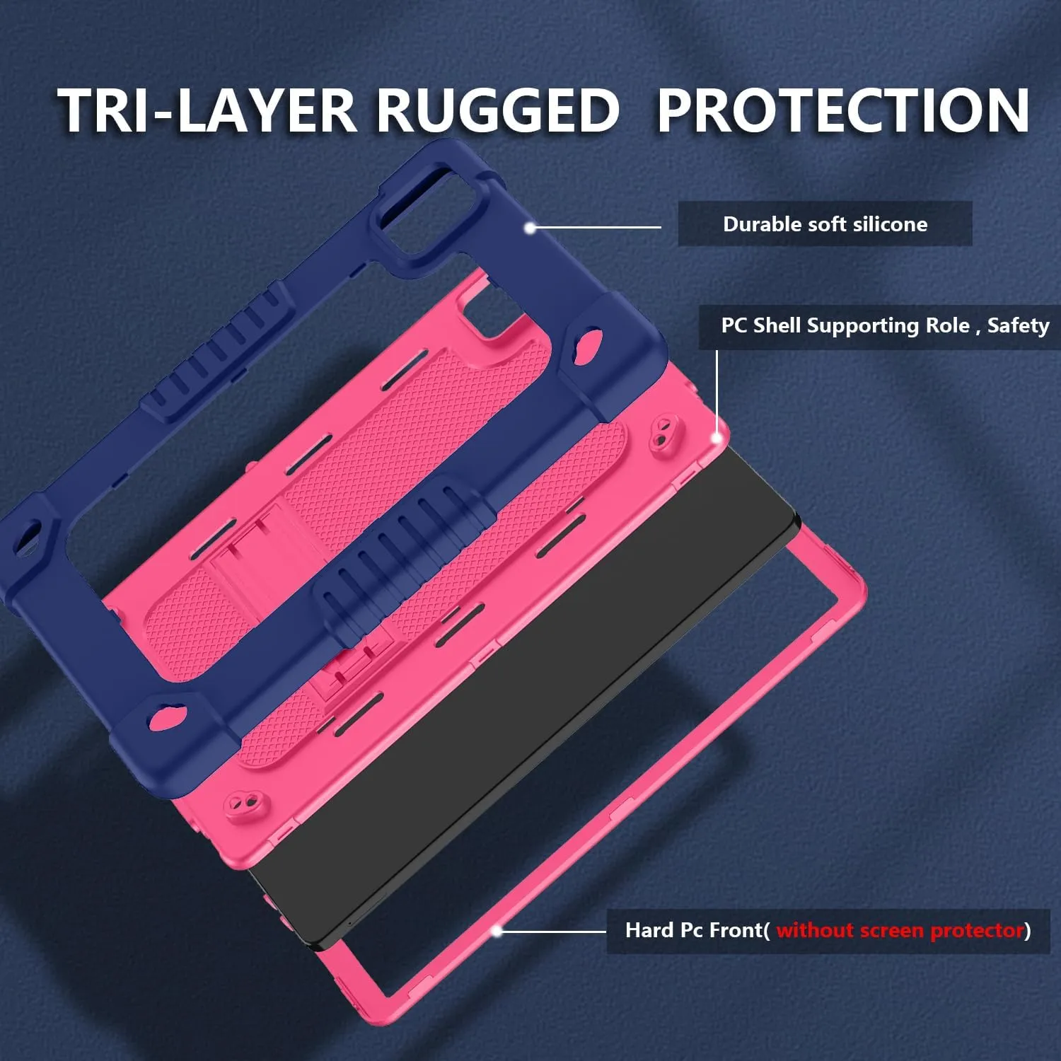 for T-Mobile Revvl Tab 5G 2023 Released Tablet Case,with Tempered Screen Protector Shoulder Strap Stand Kids Friendly Shockproof Case for T-Mobile Revvl Tab 5G 10.36 Inch (NavyPink 2Pcs)