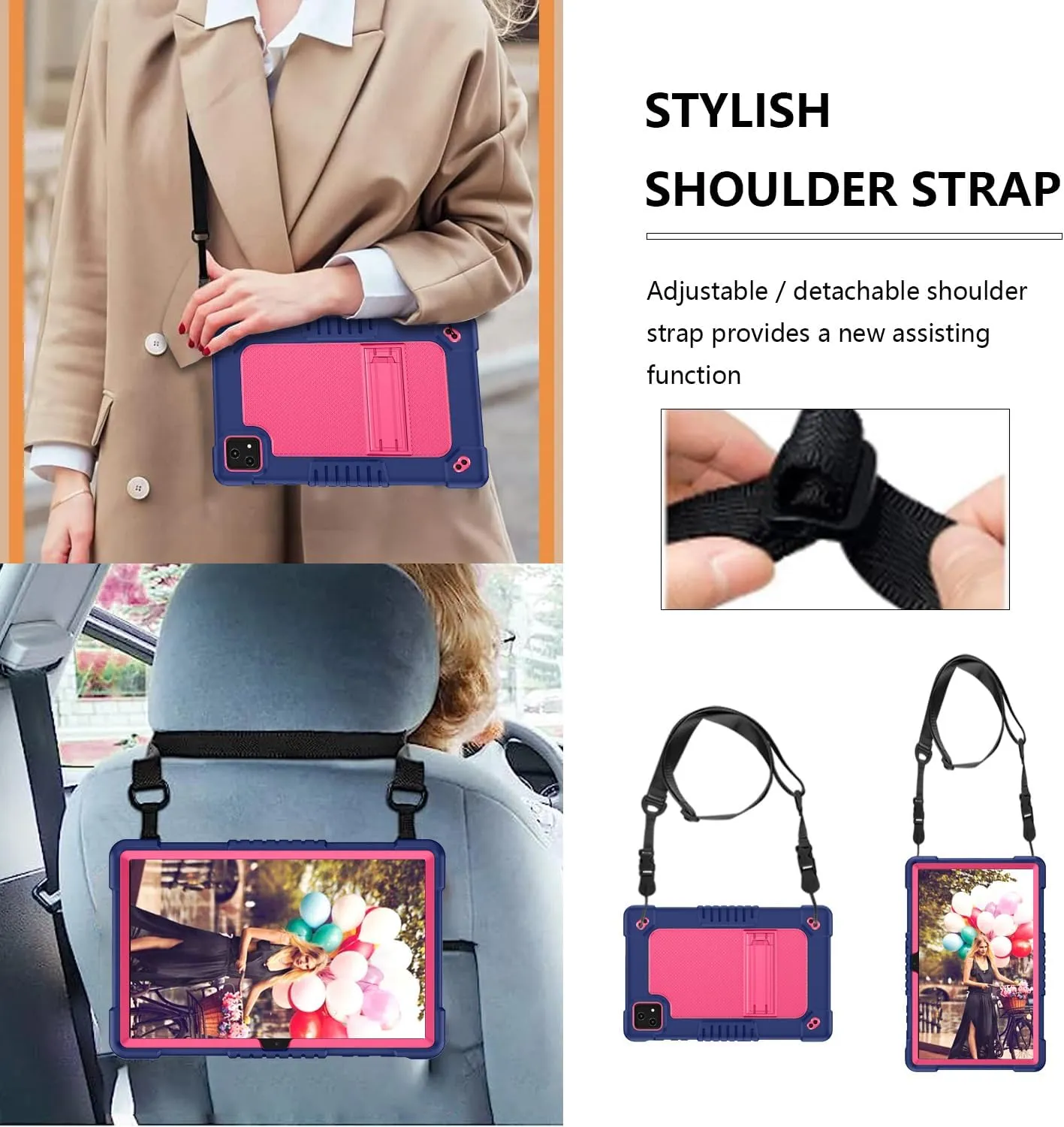 for T-Mobile Revvl Tab 5G 2023 Released Tablet Case,with Tempered Screen Protector Shoulder Strap Stand Kids Friendly Shockproof Case for T-Mobile Revvl Tab 5G 10.36 Inch (NavyPink 2Pcs)