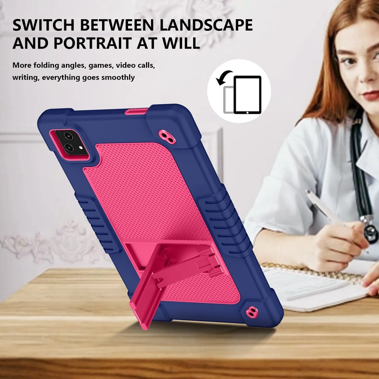 for T-Mobile Revvl Tab 5G 2023 Released Tablet Case,with Tempered Screen Protector Shoulder Strap Stand Kids Friendly Shockproof Case for T-Mobile Revvl Tab 5G 10.36 Inch (NavyPink 2Pcs)