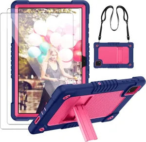 for T-Mobile Revvl Tab 5G 2023 Released Tablet Case,with Tempered Screen Protector Shoulder Strap Stand Kids Friendly Shockproof Case for T-Mobile Revvl Tab 5G 10.36 Inch (NavyPink 2Pcs)