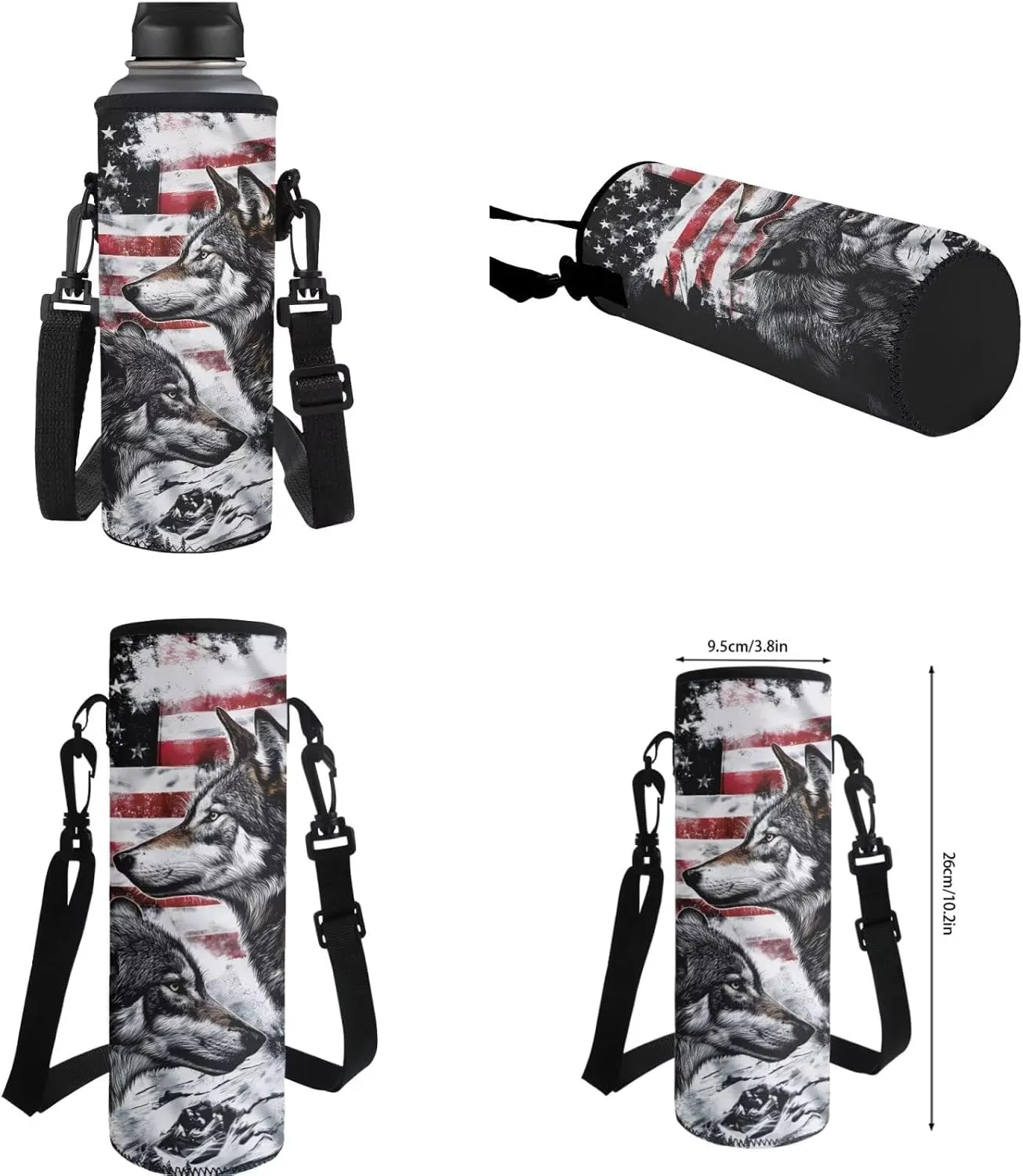 FOR U DESIGNS American Flag Backpack for Boys Lightweight Large Capacity Wolf Bookbag Middle School Cool 4 Pcs School Bag and Lunch Bag Set 3rd Grade Mochilas Para Niños