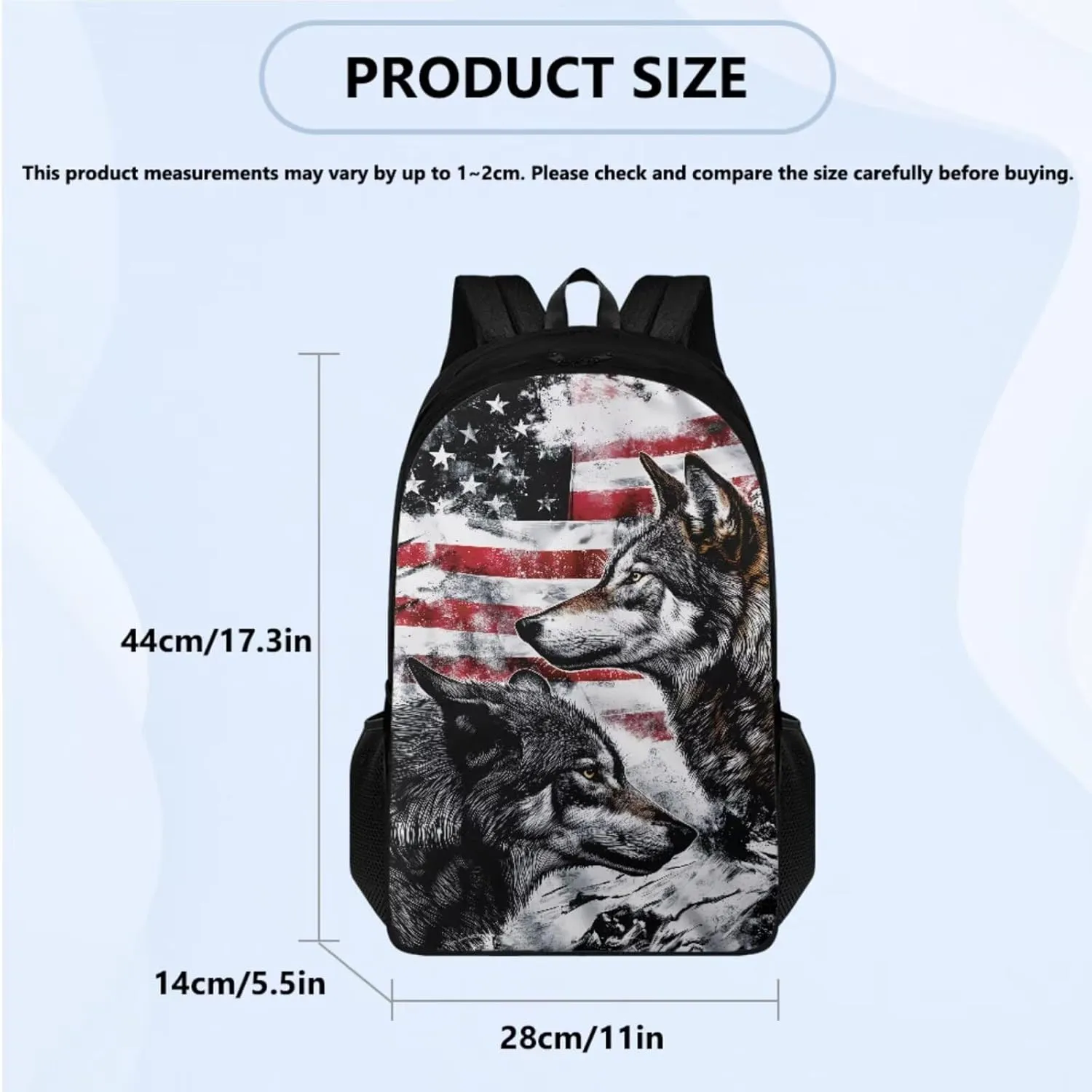 FOR U DESIGNS American Flag Backpack for Boys Lightweight Large Capacity Wolf Bookbag Middle School Cool 4 Pcs School Bag and Lunch Bag Set 3rd Grade Mochilas Para Niños