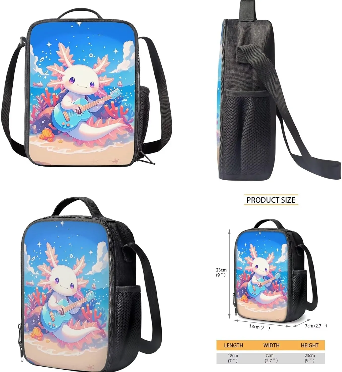 FOR U DESIGNS Axolotl Backpack for Girls Lightweight Bookbag and Lunch Box Set Large Capacity School Bag 2nd Grade Kindergarten Book Bag 3 in 1 Travel Daypack