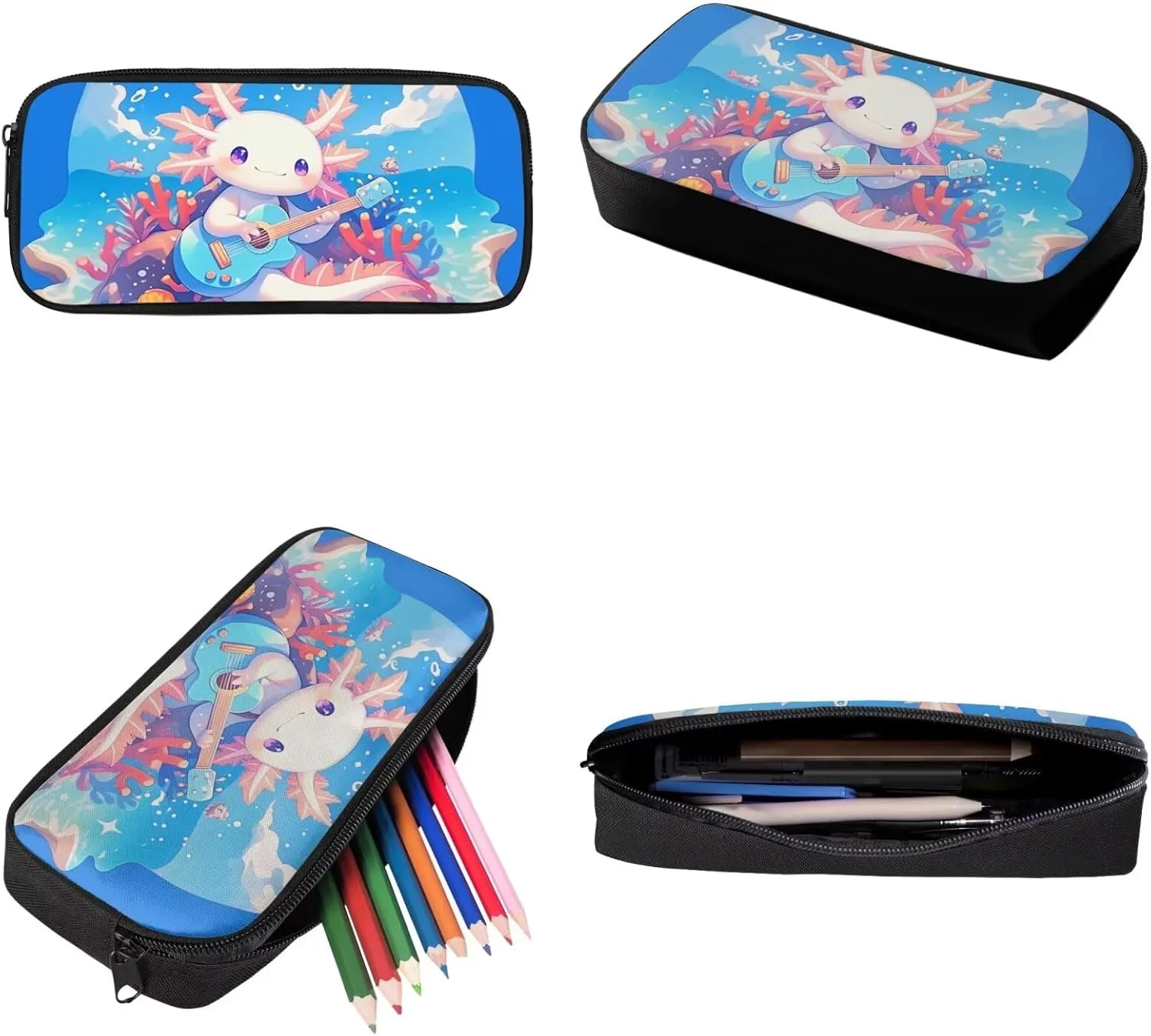 FOR U DESIGNS Axolotl Backpack for Girls Lightweight Bookbag and Lunch Box Set Large Capacity School Bag 2nd Grade Kindergarten Book Bag 3 in 1 Travel Daypack