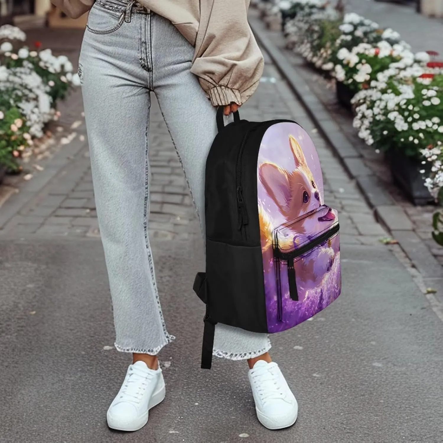 FOR U DESIGNS Kids Corgi Backpack for Girls Elementary Kindergarten Preschool School Bag Grade 1 Lightweight 15 Inch Bookbag Ages 6-8 Purple Travel Rucksack