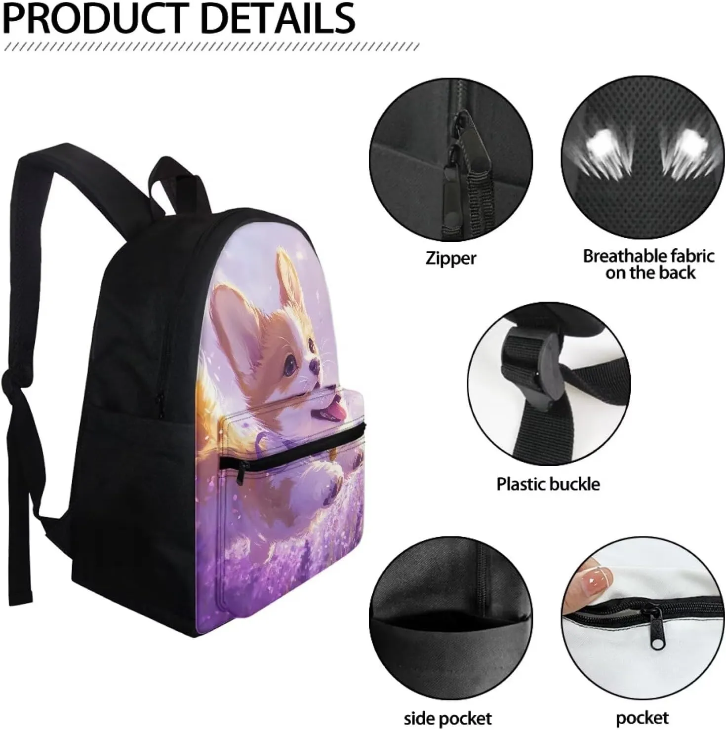 FOR U DESIGNS Kids Corgi Backpack for Girls Elementary Kindergarten Preschool School Bag Grade 1 Lightweight 15 Inch Bookbag Ages 6-8 Purple Travel Rucksack