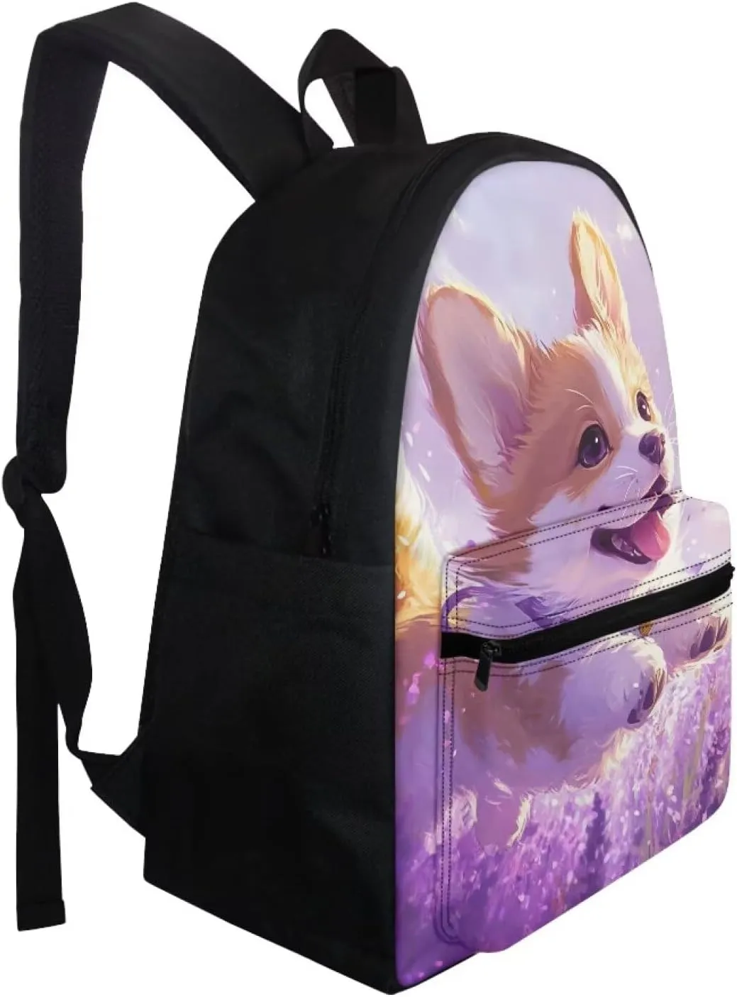 FOR U DESIGNS Kids Corgi Backpack for Girls Elementary Kindergarten Preschool School Bag Grade 1 Lightweight 15 Inch Bookbag Ages 6-8 Purple Travel Rucksack