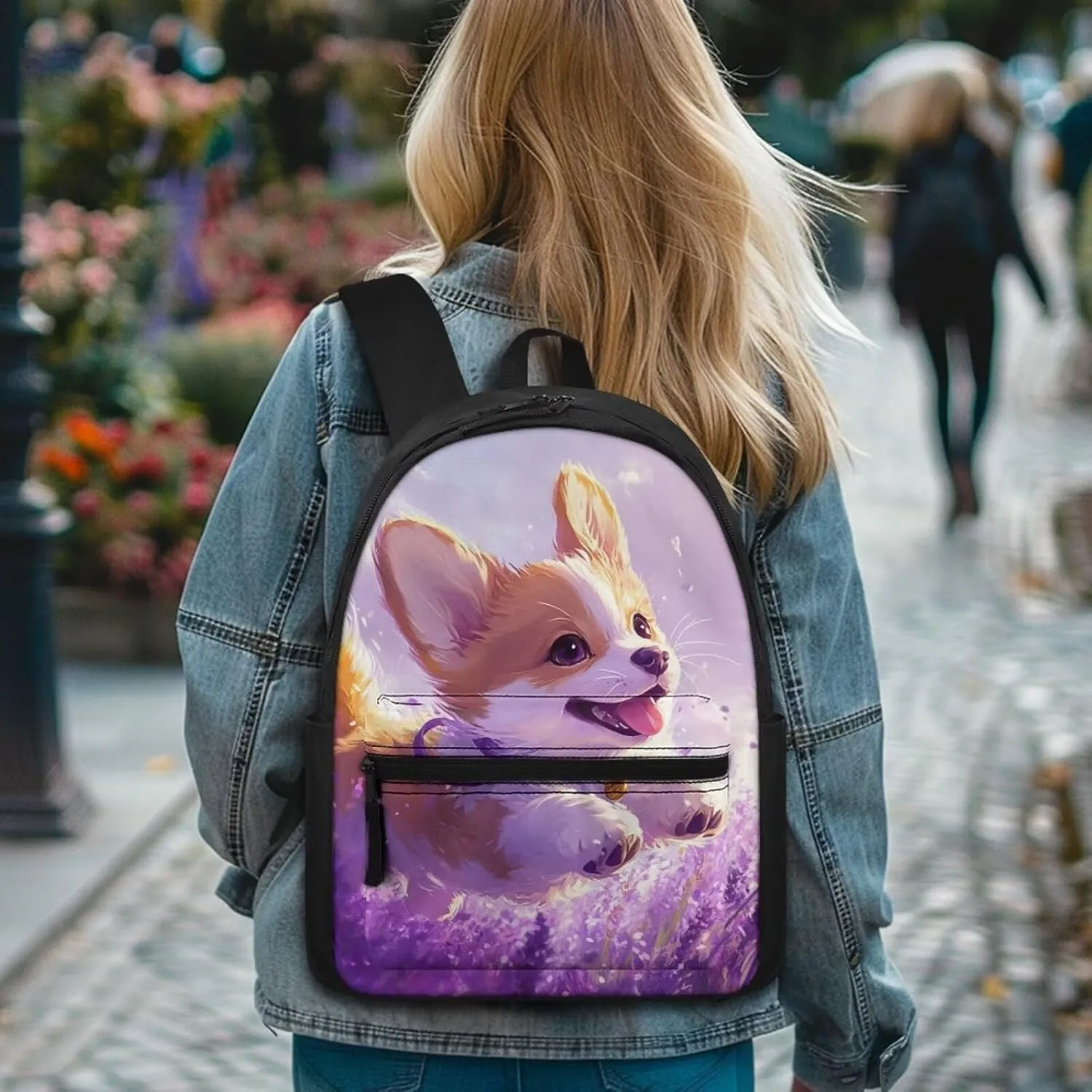 FOR U DESIGNS Kids Corgi Backpack for Girls Elementary Kindergarten Preschool School Bag Grade 1 Lightweight 15 Inch Bookbag Ages 6-8 Purple Travel Rucksack