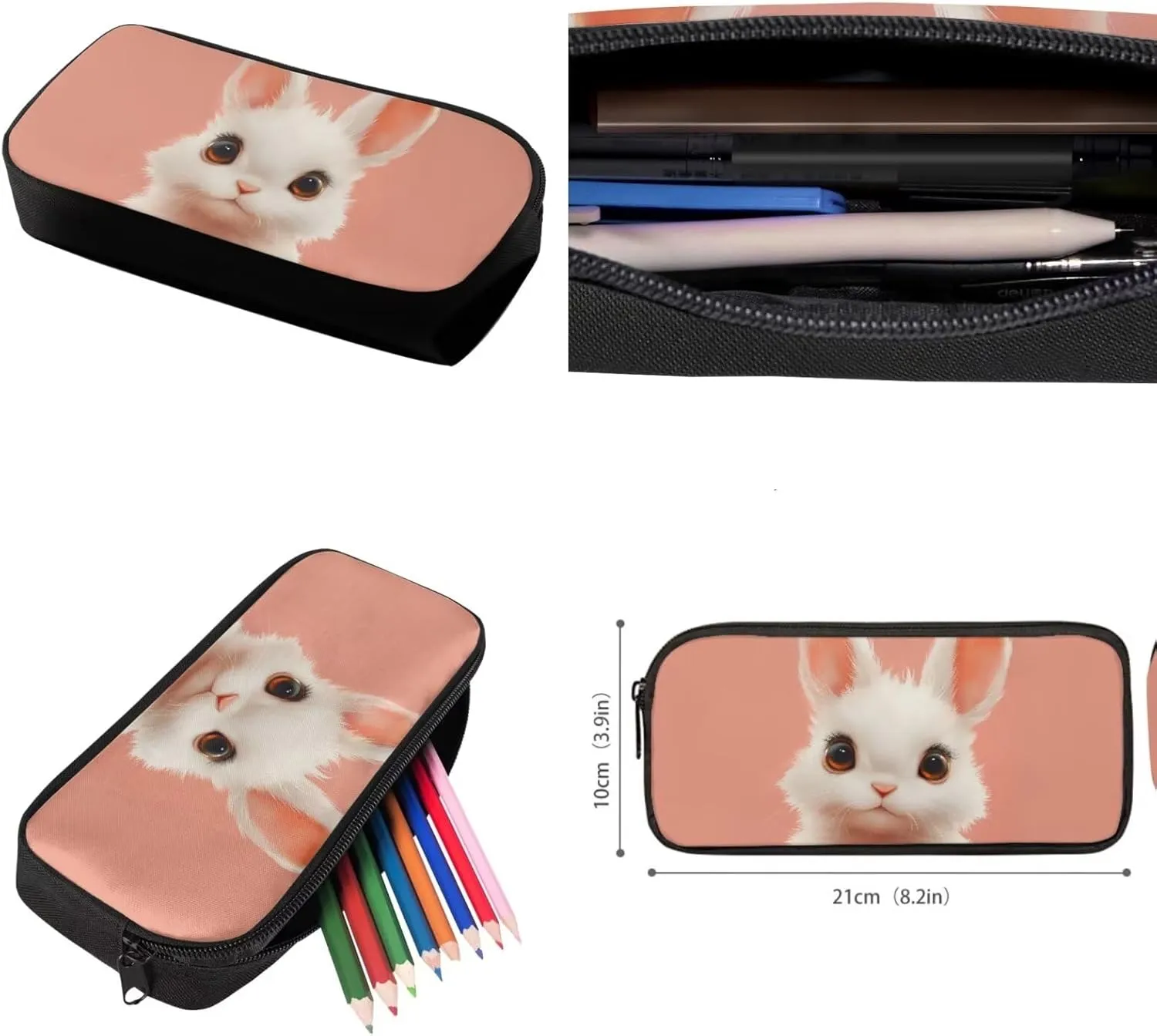 FOR U DESIGNS Kindergarten Backpack for Girls Bunny Book Bag Kawaii Bookbag Ages 6-8 Lunchbox Large Capacity School Bag with Water Bottle Holder 4 Piece