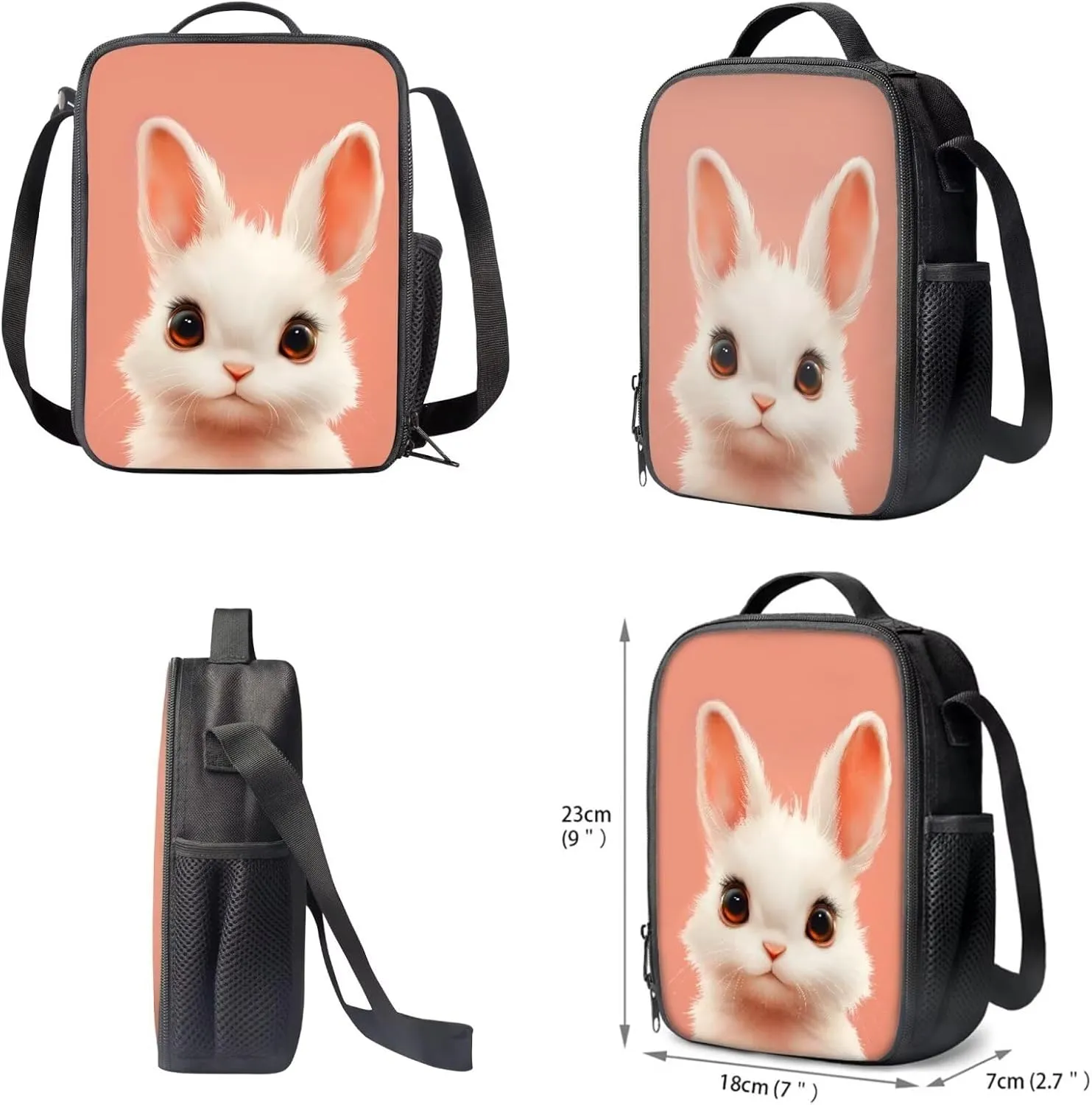 FOR U DESIGNS Kindergarten Backpack for Girls Bunny Book Bag Kawaii Bookbag Ages 6-8 Lunchbox Large Capacity School Bag with Water Bottle Holder 4 Piece