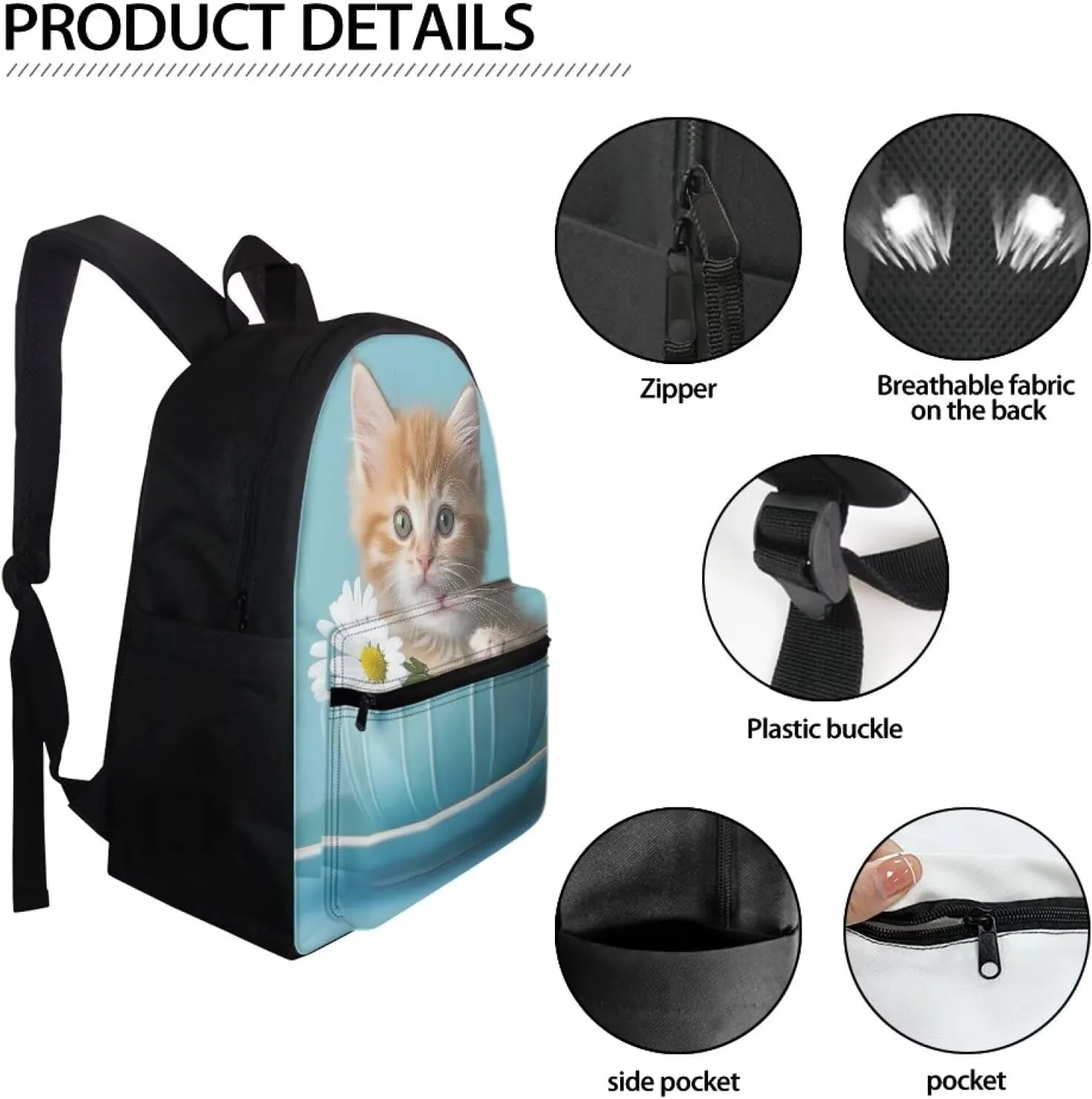 FOR U DESIGNS Kindergarten Backpacks 15 Inch Girl Bookbag Ages 6-8 Kawaii Cat Backpack for Kids Elementary Students Lightweight Floral School Bag Grade 1