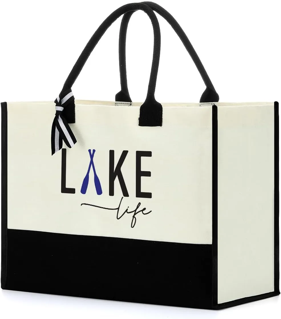 FORBIDDEN PAPER Lake House Gifts Tote Bag Handbag Lake Gifts for Women Lake Lovers Friends Coworkers Her Mom Grandma Travel Bag Boat Gifts for Boaters Fishing Gifts Shopping Bag