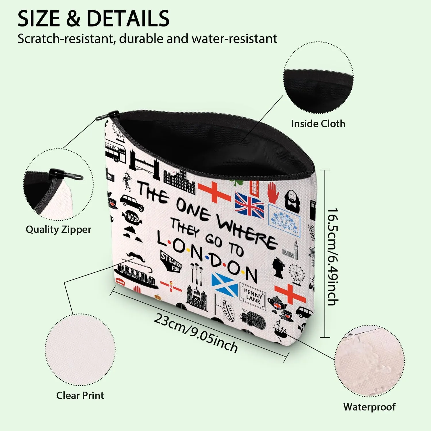 FOTAP London Trip Makeup Bag - UK Travel & Vacation Gift - Skyline Design - Cosmetic Welcome Bag - Housewarming Gift