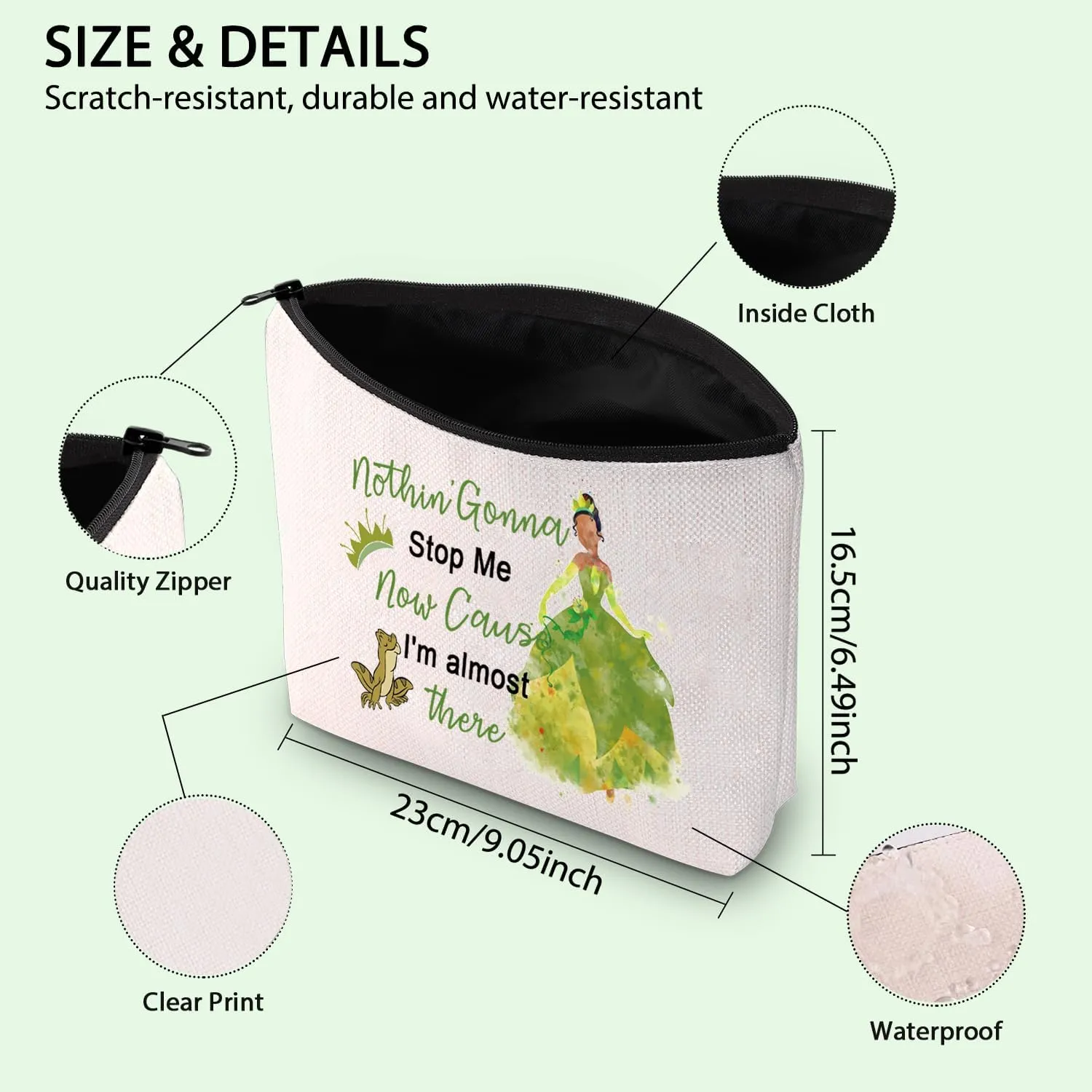 FOTAP Tiana Princess Cosmetic Bag Frog Princess Gifts Princess Inspired Gifts Princess Lover Gift Princesses Tiana Gifts Magic Kingd*m Gift (I'm almost)