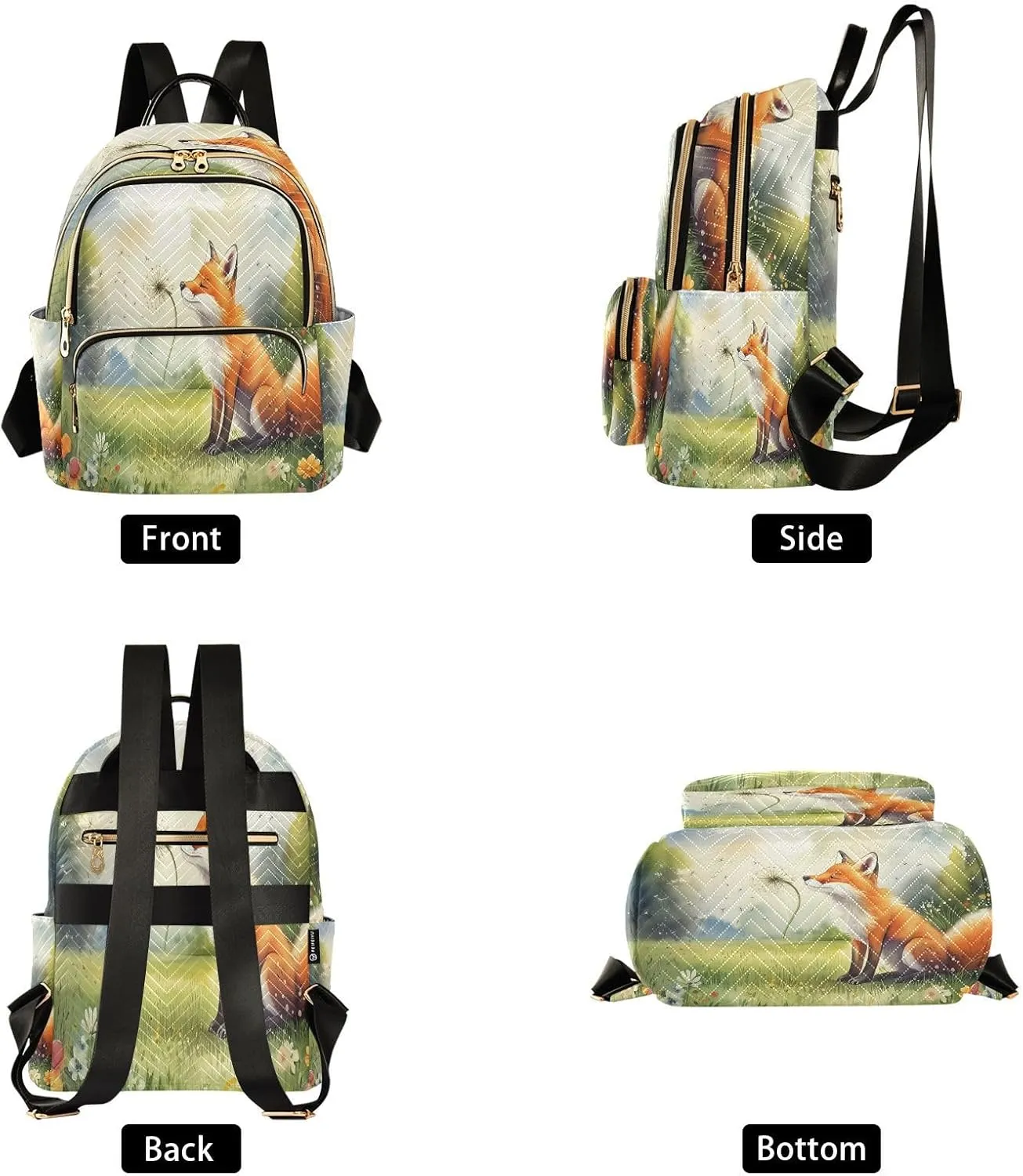 Fox Dandelion Meadow Green Backpack Purse for Women Design Handbags and Shoulder Bag with Anti-theft Back for Ladies Travel S