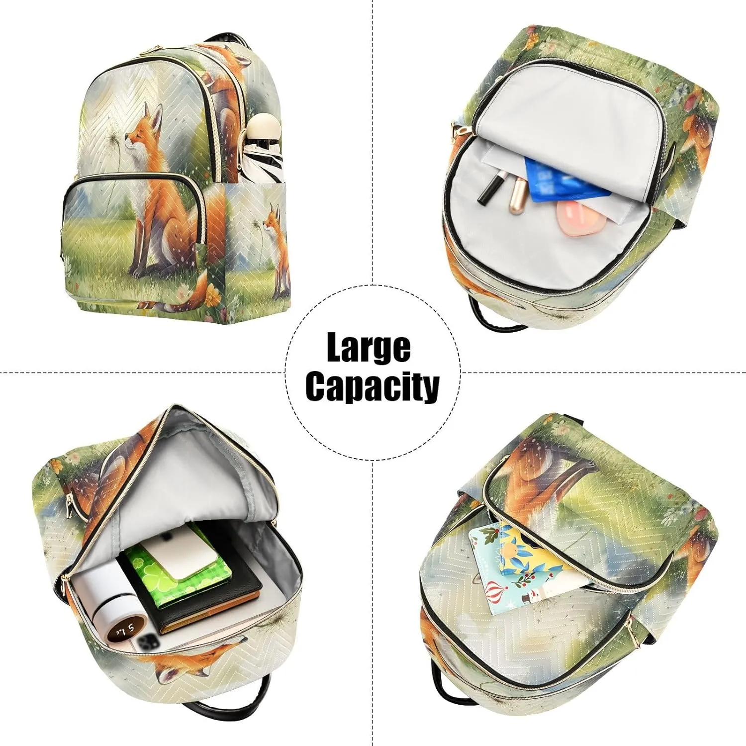 Fox Dandelion Meadow Green Backpack Purse for Women Design Handbags and Shoulder Bag with Anti-theft Back for Ladies Travel S