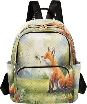 Fox Dandelion Meadow Green Backpack Purse for Women Design Handbags and Shoulder Bag with Anti-theft Back for Ladies Travel S