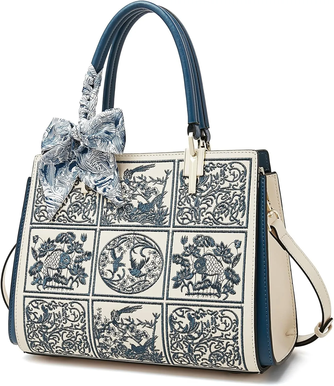 FOXLOVER Leather Satchel Handbags for Women Tote Shoulder Bag vintage Crossbody Bag Purse Top Handle bag with Embroidery