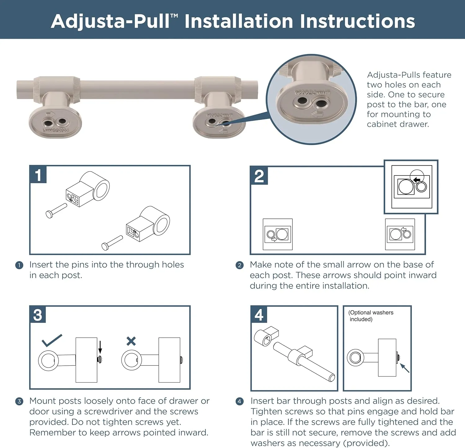 Franklin Brass Adjusta-Pull Francisco (5-Pack) Adjustable Drawer Pulls/Cabinet Handles 1-3/8" to 4" Hole Center Satin Nickel Kitchen Hardware, Doors, Dressers, Furniture P44364-SNM-B