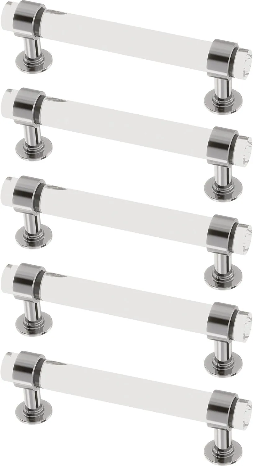 Franklin Brass Francisco Acrylic Bar (5-Pack) Cabinet Handles 3-3/4' Hole Center Chrome and Clear Kitchen Drawer Pulls Dresser, Furniture Hardware P44309-CHC-B