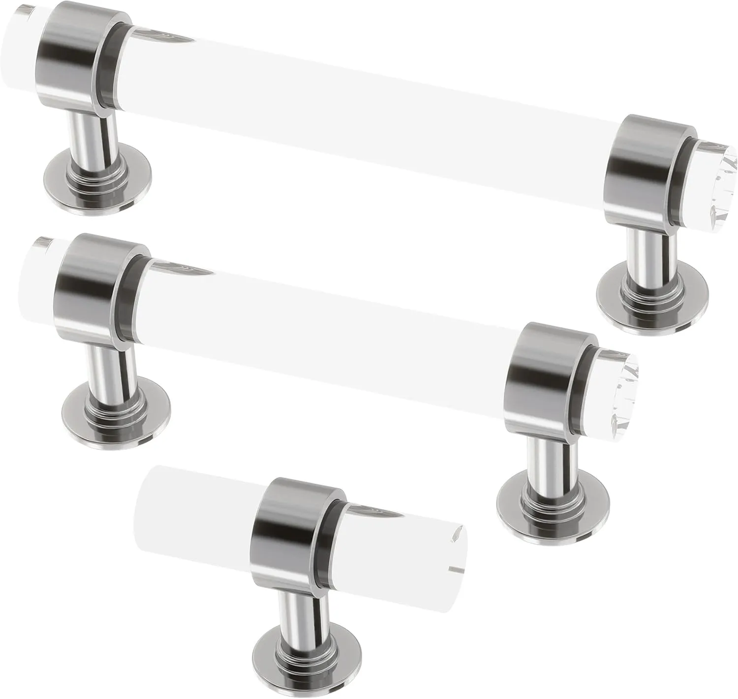 Franklin Brass Francisco Acrylic Bar (5-Pack) Cabinet Handles 3-3/4' Hole Center Chrome and Clear Kitchen Drawer Pulls Dresser, Furniture Hardware P44309-CHC-B