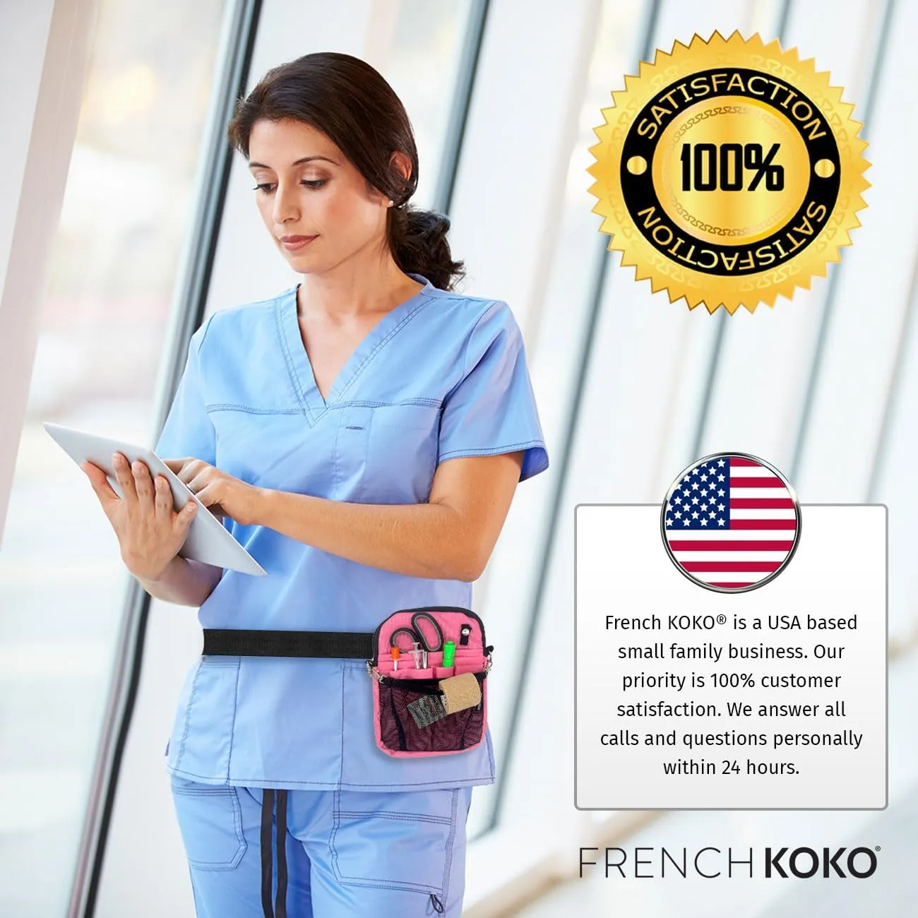 French KOKO Cute Nursing Fanny Pack with Medical Gear Pockets and BONUS Extension Strap Nurse Supplies Accessories Women Organizer Pouch Tool Belt Storage for Stethoscopes Supplies Pink