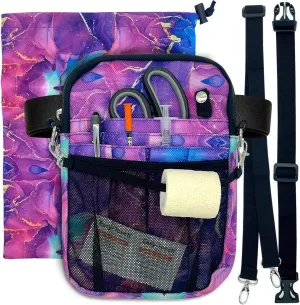 French KOKO Medical Nurse Fanny Pack with Travel Bag and BONUS Extension Strap Nursing Supplies Nurses Nursing Packs Women Organizer Pouch Tool Belt ICU Nicu Vet Tech Waist Bag Work Marble Purple