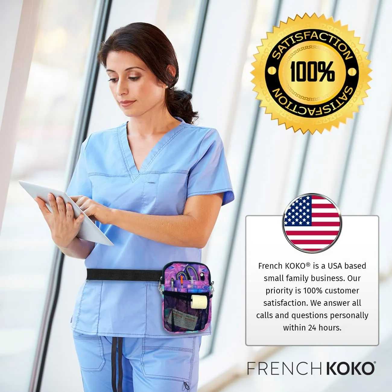 French KOKO Medical Nurse Fanny Pack with Travel Bag and BONUS Extension Strap Nursing Supplies Nurses Nursing Packs Women Organizer Pouch Tool Belt ICU Nicu Vet Tech Waist Bag Work Marble Purple