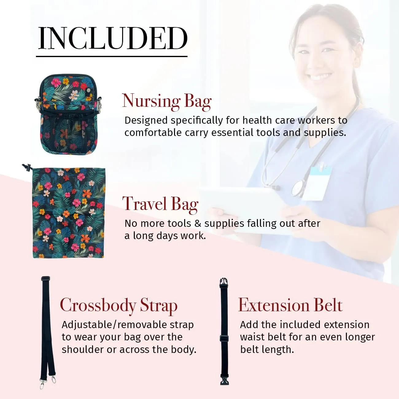 French KOKO Medical Nurse Fanny Pack with Travel Bag and Extension Strap Nursing Supplies Nurses Nursing Fanny Packs Women Organizer Pouch Tool Belt ICU Nicu Vet Tech Waist Bag Work Pink Nurse Life