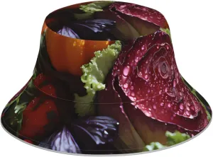 Fresh Cabbage Reflective Bucket Hat for Women & Men, Reversible Sun Hat with Safety Strips, Hiking, Fishing Black