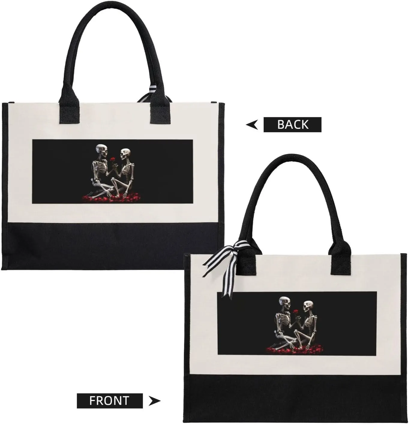 Funny Halloween Pumpkins Canvas Splicing Present Tote Handbag, Reusable Grocery Bags, Suitable for Woman to Work