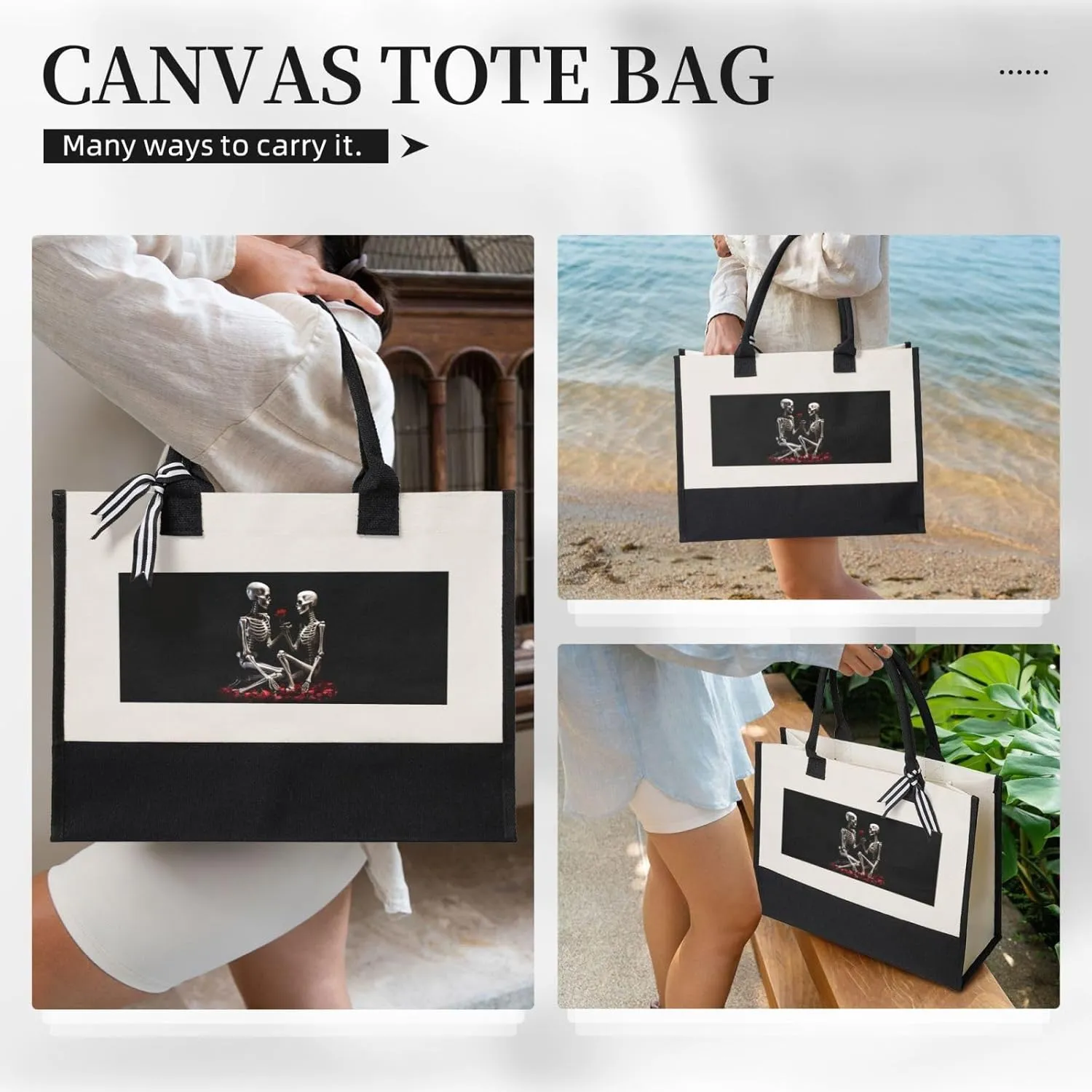 Funny Halloween Pumpkins Canvas Splicing Present Tote Handbag, Reusable Grocery Bags, Suitable for Woman to Work