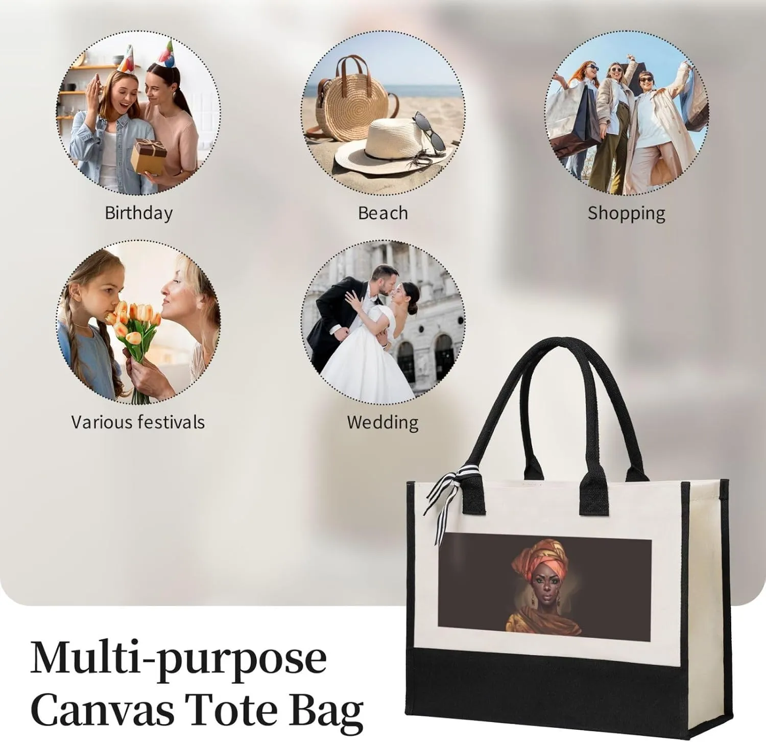 Funny Halloween Pumpkins Canvas Splicing Present Tote Handbag, Reusable Grocery Bags, Suitable for Woman to Work