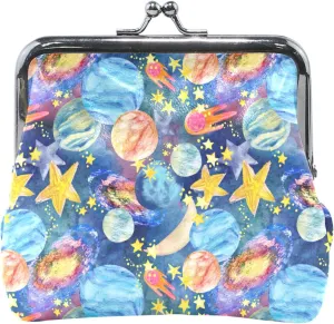 Funny Women's Coin Purses & Pouches Kiss Lock Floral Galaxy Blue Change Holder Card Pouch