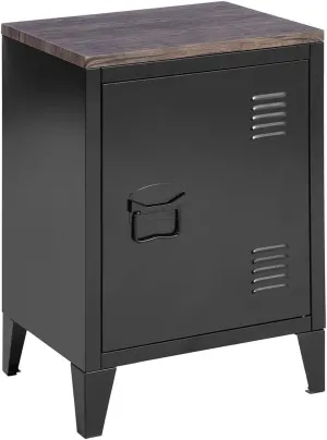 FurnitureR Metal Locker Storage Nightstand for Boy Teens Bedroom with Wood Top/Door 2 Tier Shelves Removable