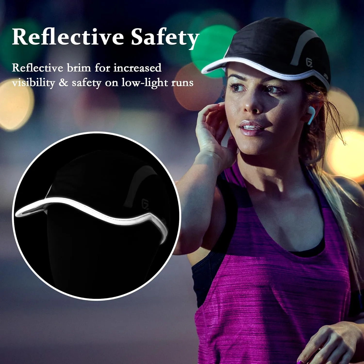 GADIEMKENSD 2 Pack Reflective Foldable Sports Hat UPF 50  Sun Protection Outdoor Run Hats for Men and Women