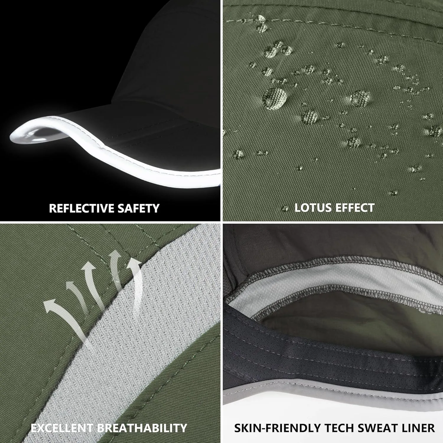 GADIEMKENSD 2 Pack Reflective Foldable Sports Hat UPF 50  Sun Protection Outdoor Run Hats for Men and Women