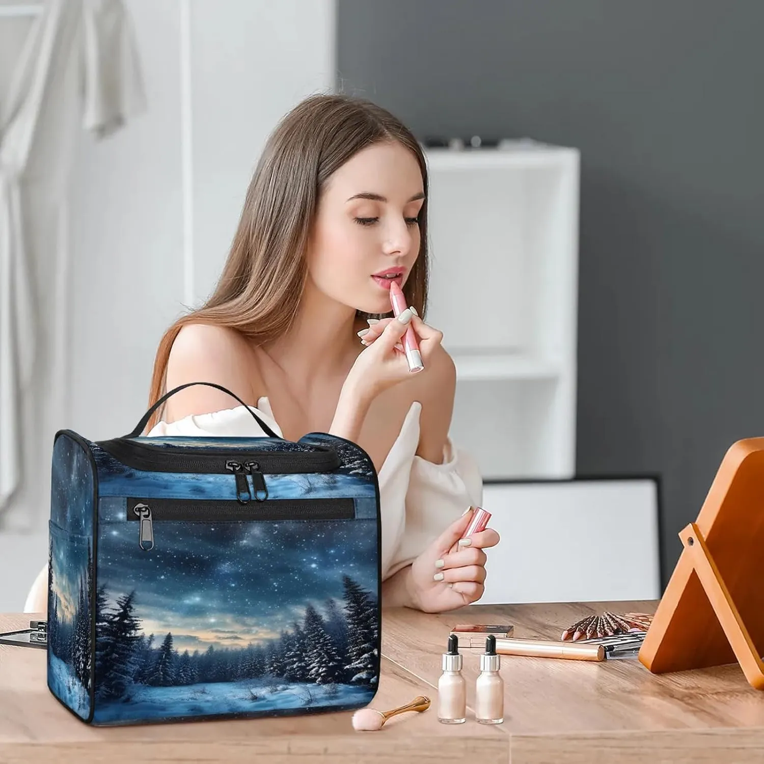 Galaxy Star Large Makeup Bag Travel Make Up Organizer for Women Girls Cosmetic Bag Organizer With Handle