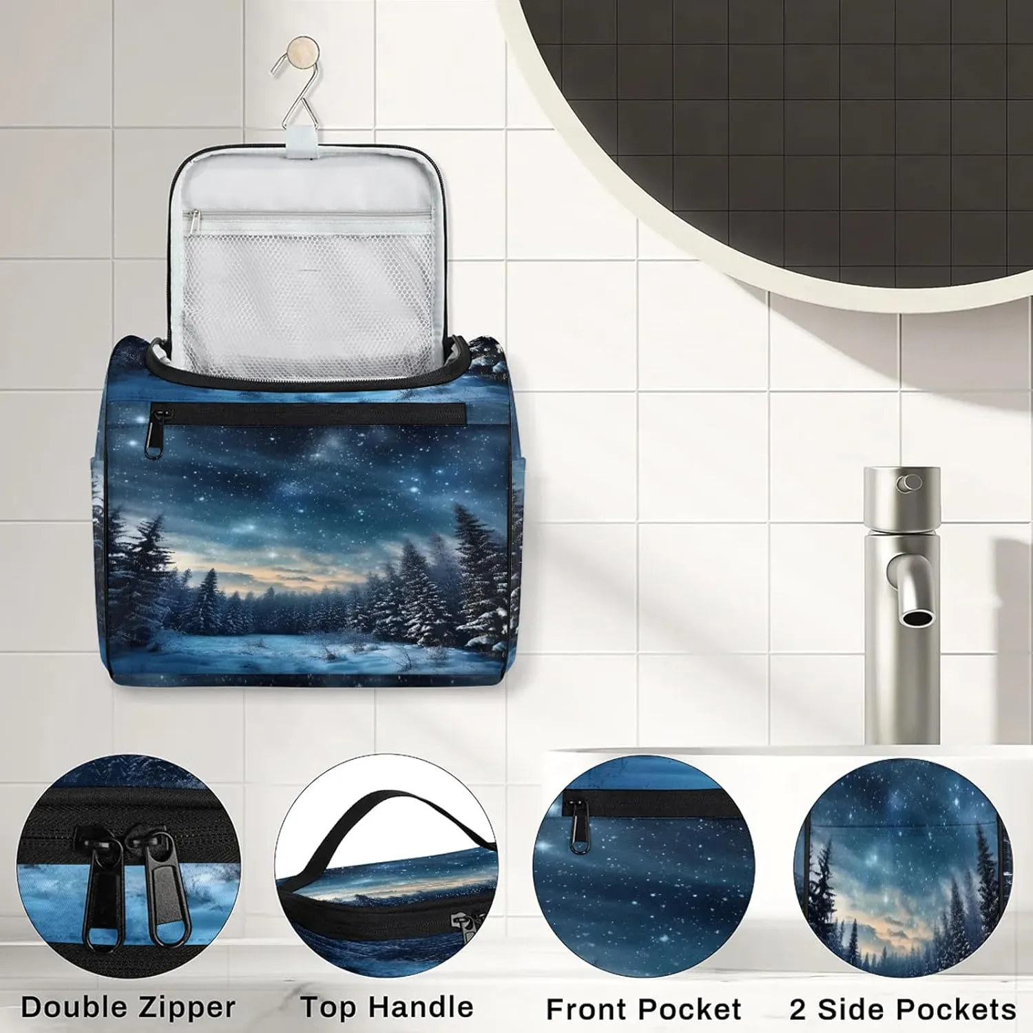 Galaxy Star Large Makeup Bag Travel Make Up Organizer for Women Girls Cosmetic Bag Organizer With Handle