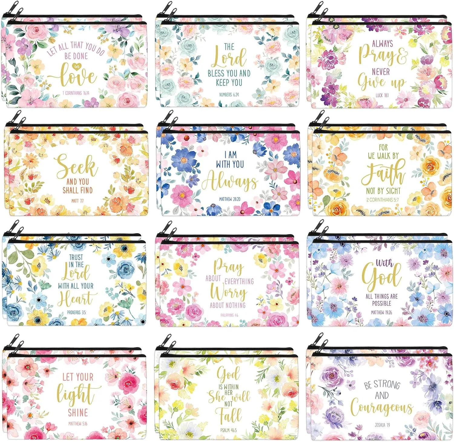 Ganeen 24 Pcs Cosmetic Bags for Women Small Makeup Bag Makeup Pouch with Zipper Birthday Gifts for Women Coin Purse for Teacher Graduation Birthday Party (Religion)