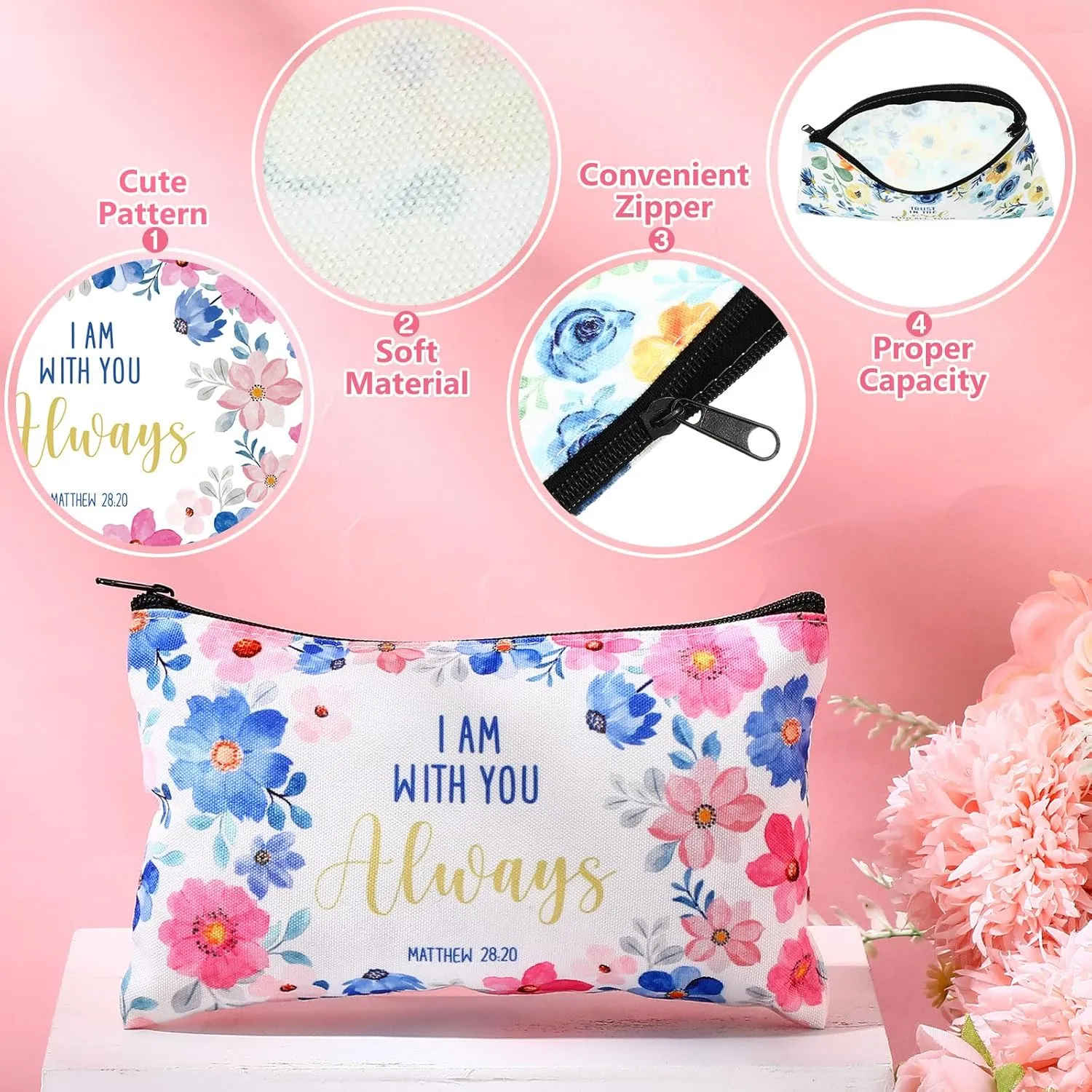 Ganeen 24 Pcs Cosmetic Bags for Women Small Makeup Bag Makeup Pouch with Zipper Birthday Gifts for Women Coin Purse for Teacher Graduation Birthday Party (Religion)