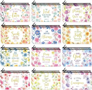 Ganeen 24 Pcs Cosmetic Bags for Women Small Makeup Bag Makeup Pouch with Zipper Birthday Gifts for Women Coin Purse for Teacher Graduation Birthday Party (Religion)