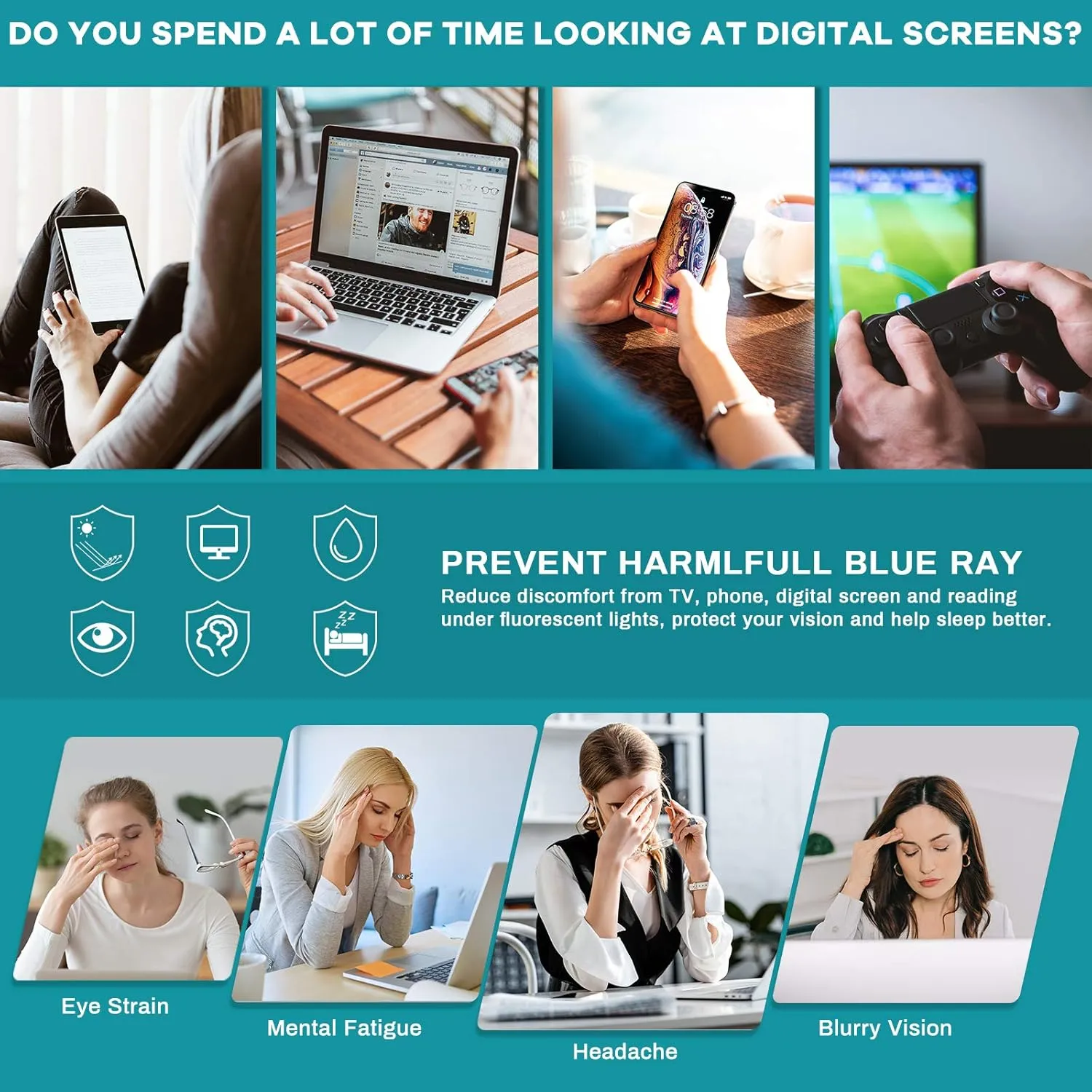 Gaoye Stylish Blue Light Glasses for Woman - Computer Glasses 99% Blue Light Blocking - Lightweight TR90 Frames - 3 pack