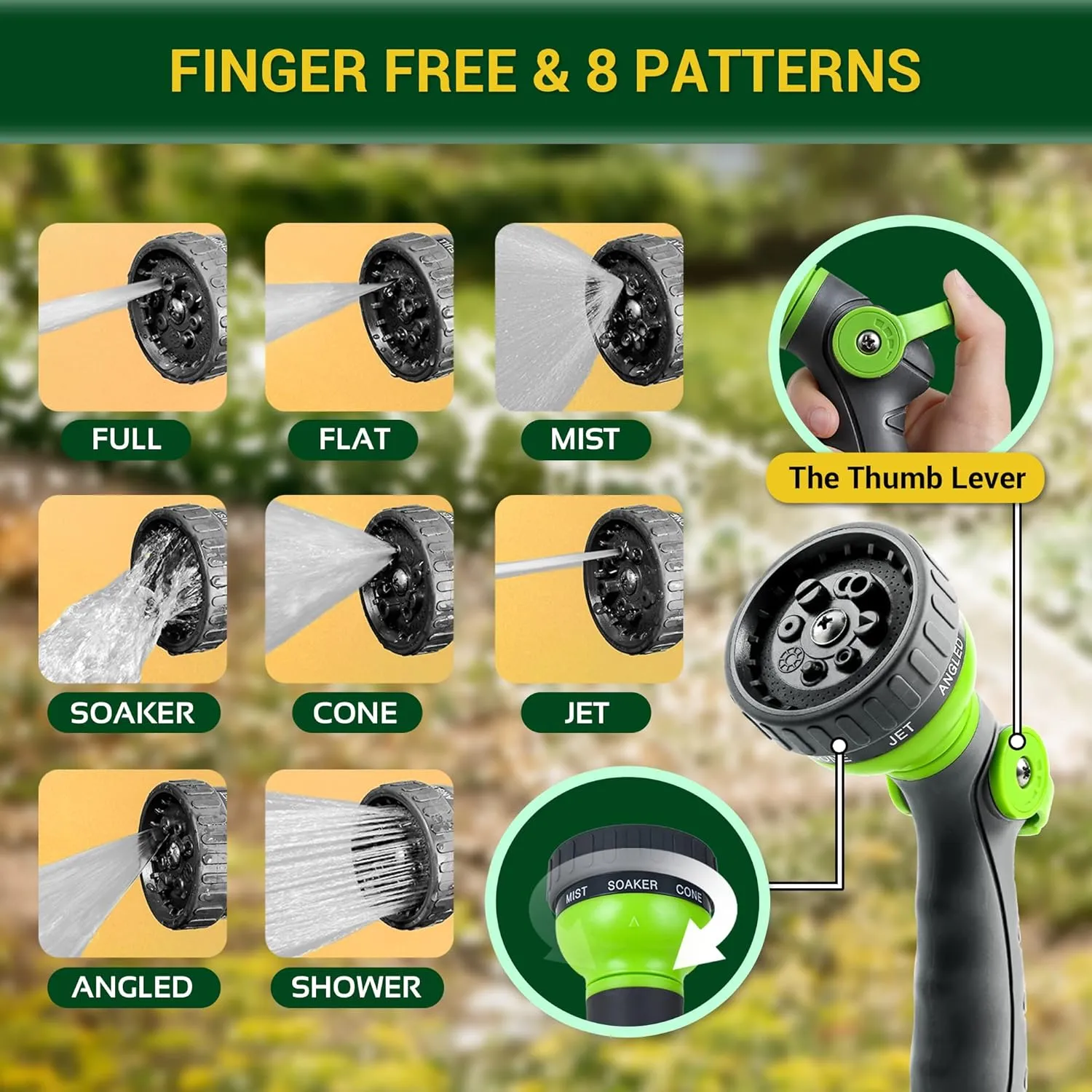 Garden Hose - Water Hose 50 FT with Swivel Handle & 8 Function Nozzle, Flexible, Heavy Duty, No Kink, Lightweight Metal Hose for Outdoor, Yard, 304 Stainless Steel